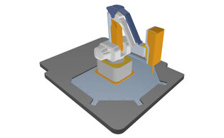 CAD-Zeichnung der untersten Verpackungseinlage für einen Roboterarm.