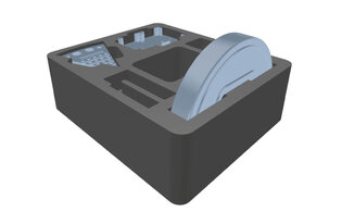 CAD-Zeichnung der mittleren Verpackungseinlage für einen Roboterarm.
